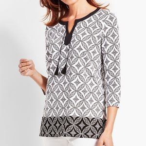 NWT Talbots Medallion Tiles Embroidered Tassel Tie Tunic
